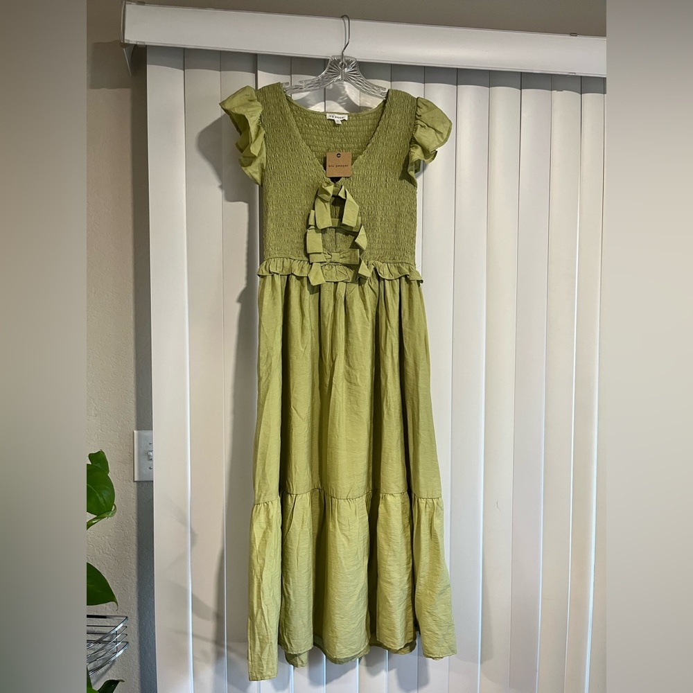Blu Pepper Green Ruffle Kids Dress